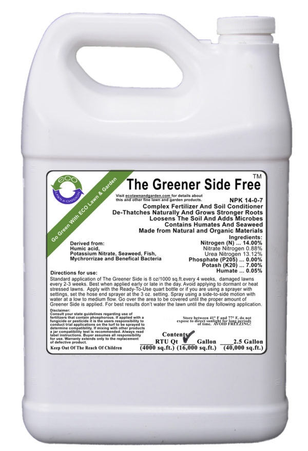 All-in-one liquid fertilizer phosphorous free gallon Greener-Side organic and natural ingredients
