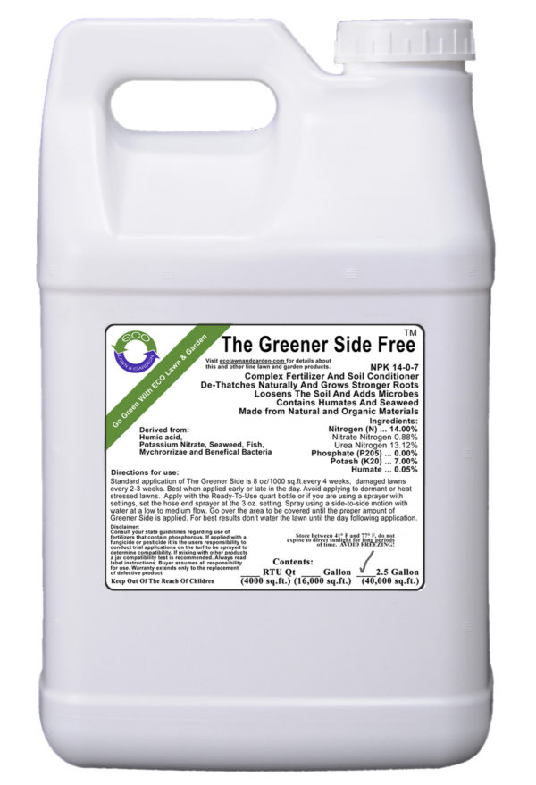 All-in-one liquid fertilizer phosphorous free 2.5 gallon Greener-Side organic and natural ingredients