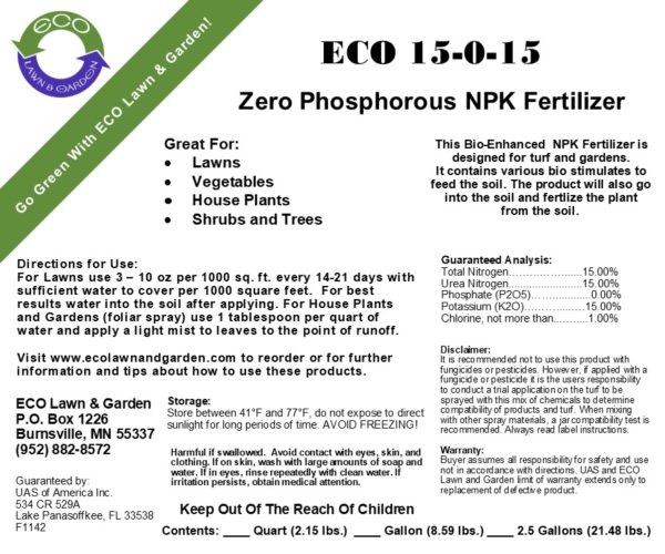 15 0 15 NPK Liquid Natural Fertilizer zero phosphorous